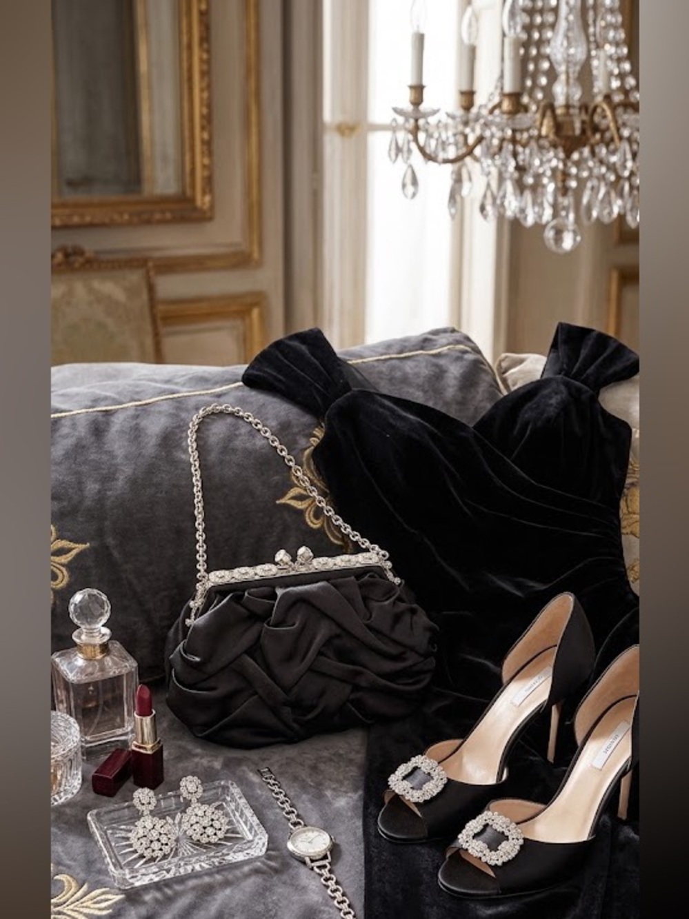 Beautiful Vanessa satin bag with rhinestones
